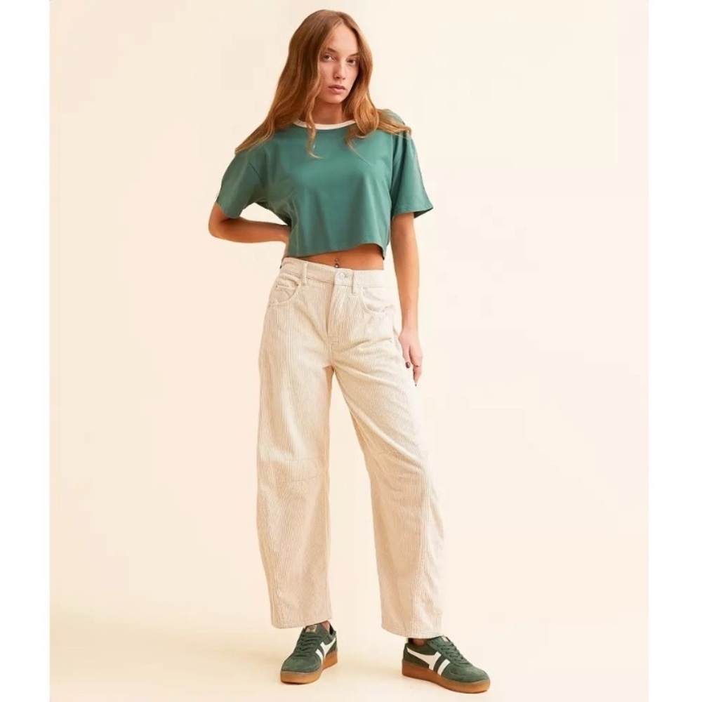 FREE PEOPLE WE THE FREE GOOD LUCK MID-RISE CORD BARREL JEANS FALL CASUAL $128